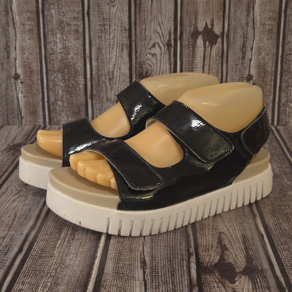Sz 37 / 6.5-7 Ilse Jacobsen Hornbaek Black Patent Platform Sandals VGUC!